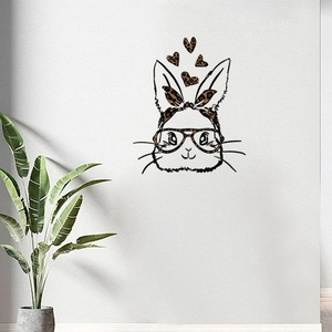 Modern black and white cartoon rabbit wall sticker with leopard print glasses and hearts