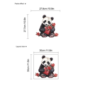 Cute cartoon panda toilet sticker with heart and rose design, layout size 30x30cm sticker