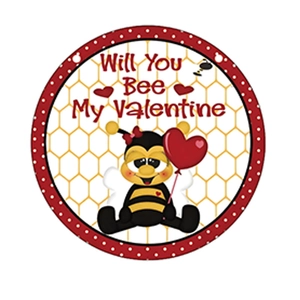 Round Valentine's Day wall sticker with cartoon bee and heart balloon design