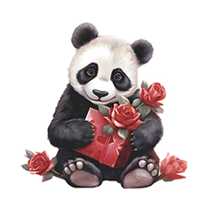 Cute cartoon panda toilet sticker decoration with red roses and heart gift box