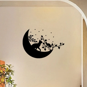 Cartoon cat and moon silhouette wall sticker for home bedroom wall decoration