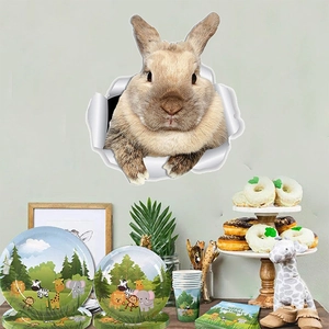 Sticker Mural Lapin Brun Réaliste 3D Décalcomanie en PVC Amovible Pour Chambre d'Enfant Salon Maison Décoration Murale