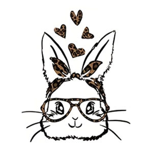 Cute rabbit wall sticker with leopard print glasses and headband in minimalist black and white