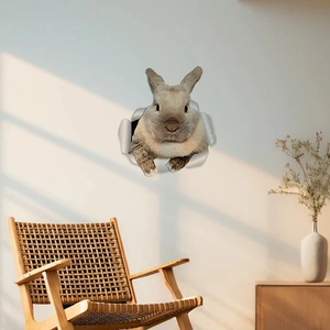 Sticker mural 3D lapin réaliste avec effet de mur brisé pour décoration de salon moderne