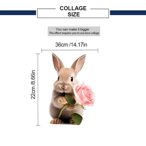 Detail view of Easter bunny holding a rose wall sticker with 36x22cm dimensions