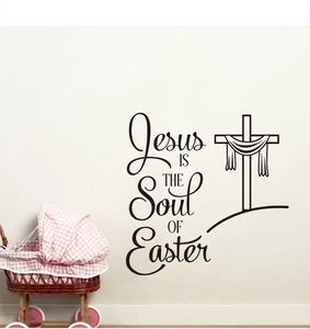 Detail of Jesus Is The Soul Of Easter wall sticker with cross on a light wall
