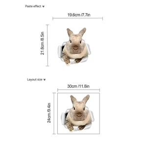 Sticker mural 3D lapin marron avec effet trou cassé réaliste pour décoration maison