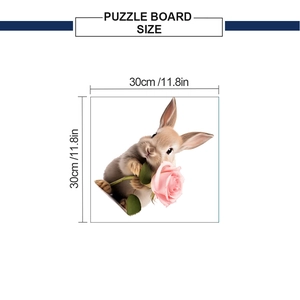 Detailed size chart for a cute Easter bunny with pink rose self-adhesive toilet sticker