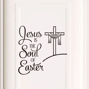 Jesus Is The Soul Of Easter Religious Wall Sticker Black PVC Cross Pattern Text Art Decal For Home Decor Living Room