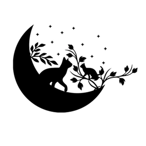 Minimalist black cat and moon silhouette wall sticker for modern living room decor