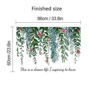 Détail du sticker mural avec vignes et baies, dimensions de 86 cm par 60 cm environ