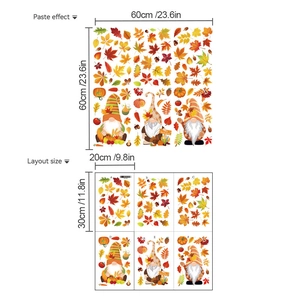 Autumn maple leaf gnomes wall stickers for Thanksgiving home living room decor