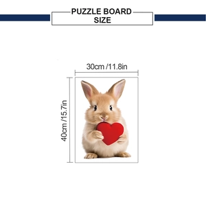 Size specifications for Easter bunny wall sticker with red heart on a white background