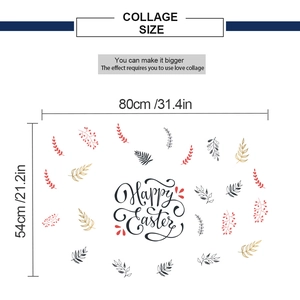 Happy Easter wall decal with wheat ears and leaf patterns measuring 80cm by 54cm