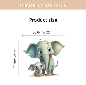 Detailed dimensions of blue cartoon elephant wall sticker for family nursery decor