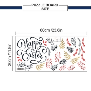 Detailed size chart for Happy Easter wall sticker featuring wheat ear designs and dimensions