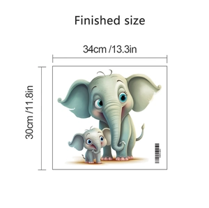 Detailed size chart for cartoon elephant wall stickers measuring 34cm by 30cm