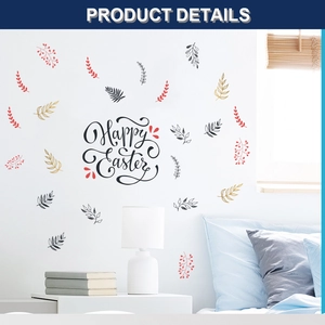 Detail view of Happy Easter wall decals featuring wheat ears and black cursive typography