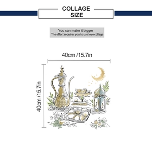 Collage size detail of Golden Ramadan wall stickers with kettle and moon pattern stickers