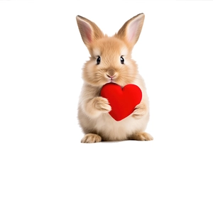 Detail of adorable Easter bunny wall sticker holding a red heart for bathroom decor