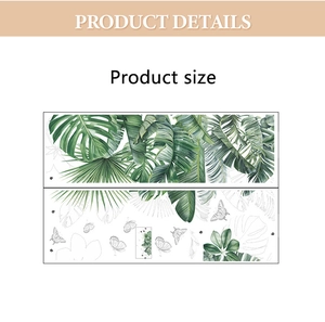 Detail showing tropical monstera and banana leaf patterns with realistic butterflies stickers