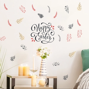 Detailed Happy Easter wall decal with multi-colored leaves for modern home decoration