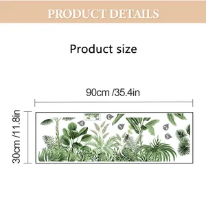 Size details of tropical green leaf wall decals showing 90x30 cm dimensions and layout
