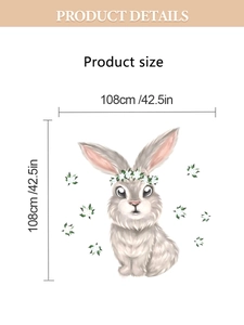 Detail showing the 108cm dimensions of the cute Easter bunny and floral wreath wall sticker