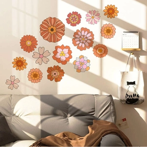 Stickers Muraux Fleur Bohème Rétro PVC Auto-adhésif Amovible Décalcomanies Florales pour Salon Chambre Décoration Maison