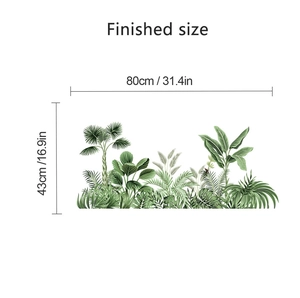 Detailed size guide for tropical plant wall sticker with palm and monstera leaves 80x43cm