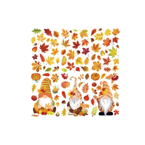 Fall maple leaf wall decals with gnomes and pumpkins for Thanksgiving home decoration