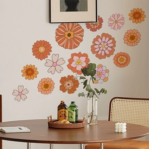 Stickers muraux fleurs rétro orange et rose pour décoration de salon bohème