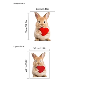 Easter bunny toilet sticker with realistic rabbit holding a heart and layout dimensions