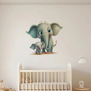 Cartoon elephant wall stickers with mint green family design for nursery room decoration