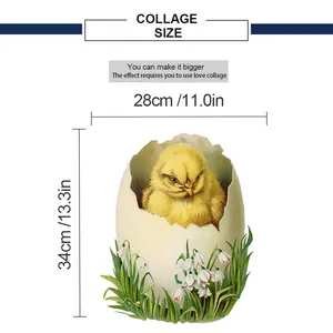 Maattabel voor muursticker kuiken met afmetingen van 28cm breedte en 34cm hoogte in detail