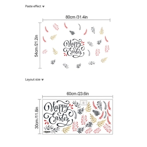 Happy Easter wall sticker with wheat ears and festive text, size 80x54cm for decor