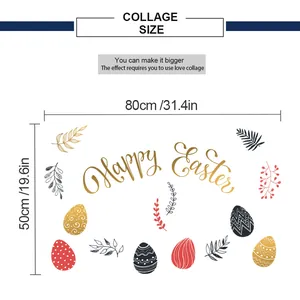 Size chart for Happy Easter wall stickers showing collage dimensions 80x50cm for home decor