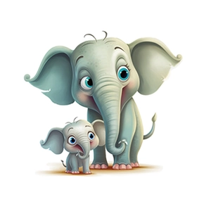 Cute cartoon elephant family wall stickers for nursery decor in blue and pink tones