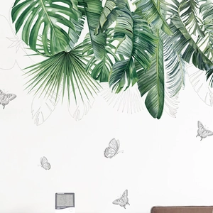 Large Tropical Green Leaf Wall Stickers Removable Monstera Palm Leaves Wall Decals For Living Room Bedroom Home Decor