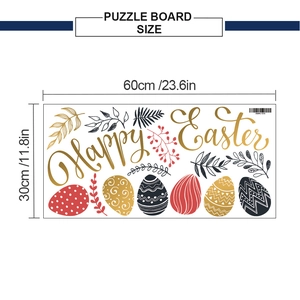 Detail view of 60x30cm Happy Easter wall decal with colorful eggs and botanical patterns
