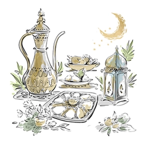 Artistic self-adhesive wall sticker featuring Arabic coffee pot and Ramadan lanterns