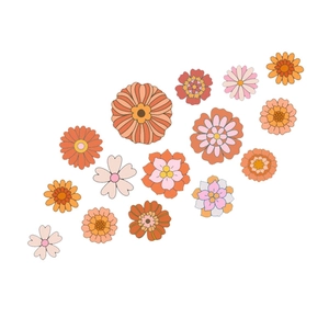 Stickers muraux fleurs rétro tons orange et rose pour déco salon et chambre