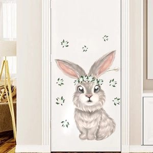 Cute Easter bunny wreath wall decal for cozy living room home decoration
