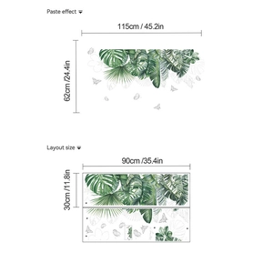 Tropical leaf wall stickers set with monstera and palm layout for home decoration