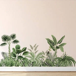 Tropical jungle wall stickers with palm leaves, monstera and ferns for home decoration