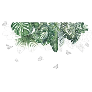 Tropical large leaf wall stickers with monstera leaves and butterflies for living room