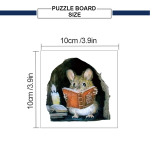 Detailed size view of a 10cm square 3D cartoon mouse reading by candlelight wall sticker