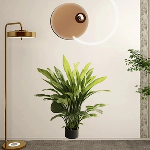 Large bird of paradise green plant wall sticker with black pot for living room decor