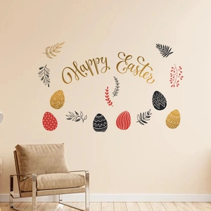 Decorative Happy Easter wall sticker set with colorful eggs for living room wall decor