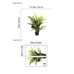 Large green leaf plant wall sticker for living room with self-adhesive botanical design